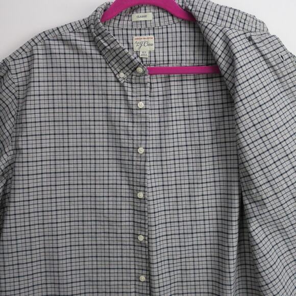 J.Crew Pima Cotton Oxford Shirt Men’s XL Tall Classic Fit Gray Navy Grid Check - Picture 5 of 12